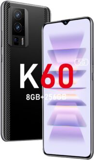 K60 5G Unlocked cell Phone 2024 Android 13 Android phone 5G Dual SIM smart phone with 24MP+64MP Camera 6800mAh Battery Standby 8GB+256GB 8-Core Smartphone(Graphite black)