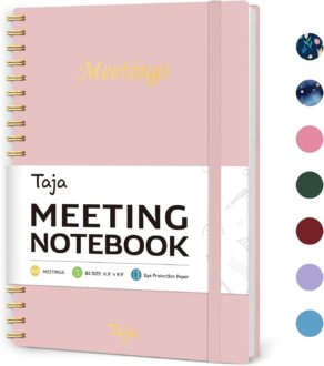 Meeting Notebook For Work Organization – Work Planner Notebook With Action Items, Agenda Planner For Note Taking, 160Pages (6.9″ X 9.9″) Project Planner For Men & Women – Pink