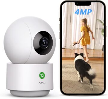 AOSU 4MP Security Camera Indoor, 2.5K Baby Monitor Pet Camera 360° for Home Security, WiFi Camera with 5/2.4 GHz Wi-Fi, One-Touch Call, Smart Motion Tracking, IR Night Vision, Compatible with Alexa
