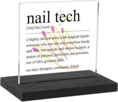 Nail Tech Gifts, Nail Technician Gifts for Women, Nail Salon Desk Decor, Beauty Room Shelf Decor, Nail Art, Nail Tech Definition Home Office Desk Décor Sign, DSF163