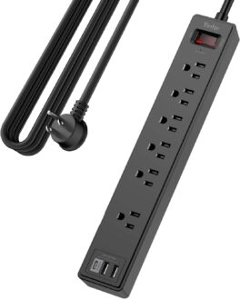 15Ft Power Strip Surge Protector – Yintar Extension Cord with 6 AC Outlets and 3 USB Ports for for Home, Office, Dorm Essentials, 1680 Joules, ETL Listed, (Black)