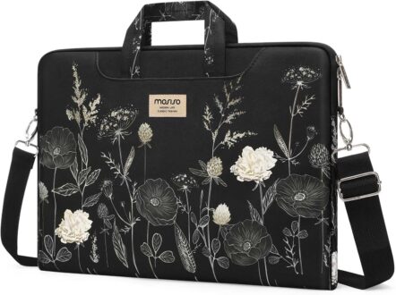 MOSISO Laptop Bag for Women, 15 inch Computer Bag Compatible with MacBook, HP, Dell, Lenovo, Asus, Notebook, 15.6 inch Laptop Messenger Shoulder Bag with Strap, Retro Flower