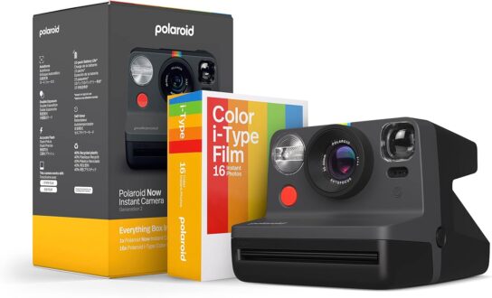 Polaroid Now 2nd Generation I-Type Instant Camera + Film Bundle – Now Black Camera + 16 Color Photos (6248)- Black