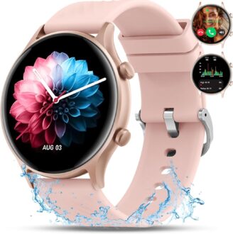 Smart Watch for Women, Smart Watches for Women Android, Reloj Inteligente para Mujer, Waterproof Ladies Round Fitness Tracker with Answer/Make Call Smartwatch 150+ Sport Modes, 1.4″ Pink