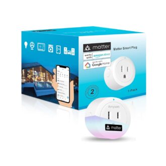 Amysen Matter Smart Plug, Work with Alexa, Apple Home, Siri, Google Home, SmartThings, Smart Outlet 10A/1250W Max, Smart Home Automation, APP Remote Control,Timer&Schedule, 2.4G Wi-Fi Only, 1Pack