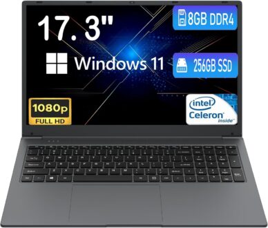 17 inch Laptop, 8GB RAM 256 SSD, 17.3 inch FHD 1920×1080 Display, Intel Celeron N5095(Up to 2.9GHz), Window 11, WiFi, Bluetooth 4.2, USB 3.0, Webcam, HDMI, for Students and Business