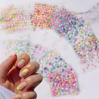 30 Sheets Flower Nail Art Stickers Decals Colorful Flower Nail Stickers 3D Self Adhesive Cute Daisy Floral Nail Decals Heart Nail Supplies Nail Art Design Decoration Accessories for Women and Girls