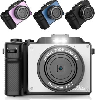 Digital Camera for Photography, 4K Vlog Camera with 4 Changeable Colors, Dual Cam Front and Rear, 7 Color Filters, 140°Wide Angle, 18X Zoom, 64G TF Card & Hand Strap, A01