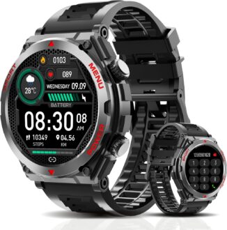 Military Smart Watch, 1.52-Inch Touch Screen Tactical Smartwatch with Text and Call, Heart Rate, Blood Oxygen, and Activity Trackers – Compatible with iPhone and Android, for Men and Women(Black)